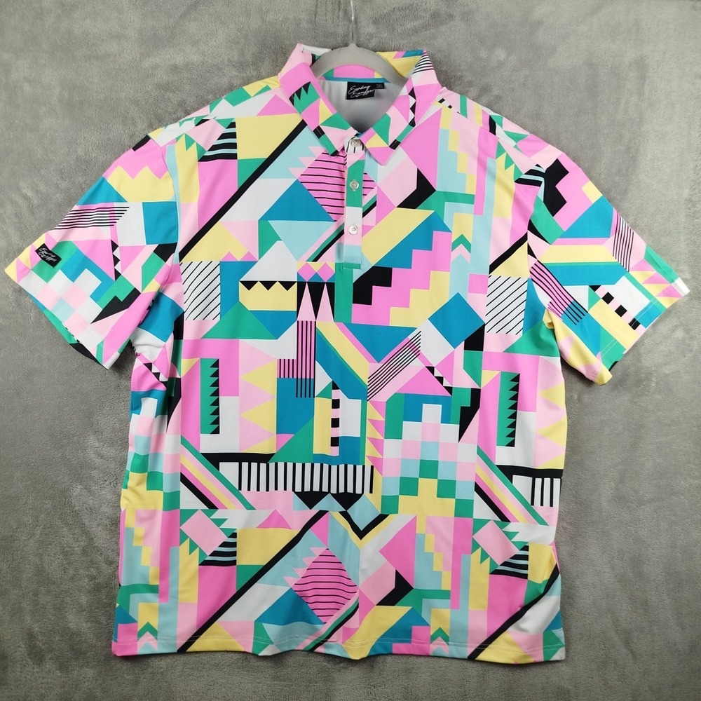 Sunday Swagger Chella Geometric Multicolor Polo Shirt Mens‎ 3XL Golf Stretch